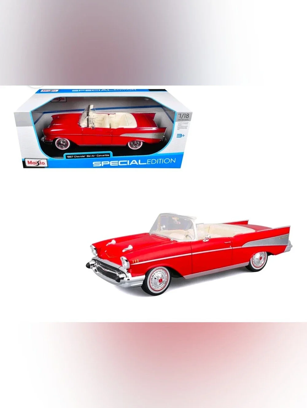 Maisto Red 1957 Chevy Bel Air Convertible Toy Car - Special Edition Die-cast Car